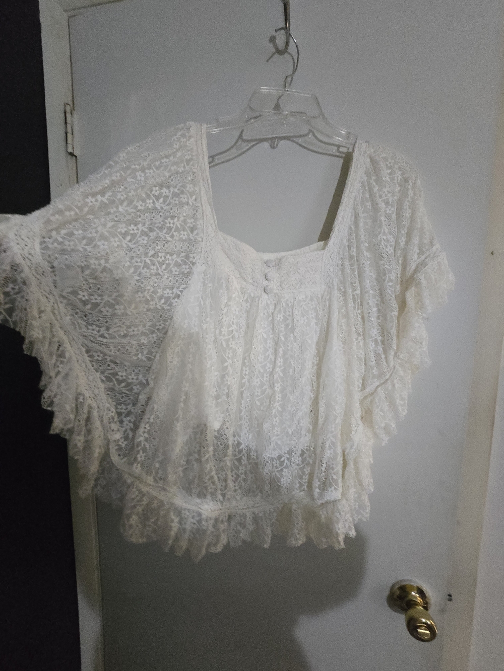 Ivory Lace Ruffle Blouse with Square Neck